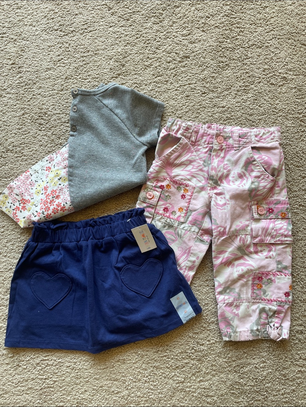 GAP Girls Pink Floral Cargo Pants, NWT Navy Skort & Gray Top Set 4T Lot Kids